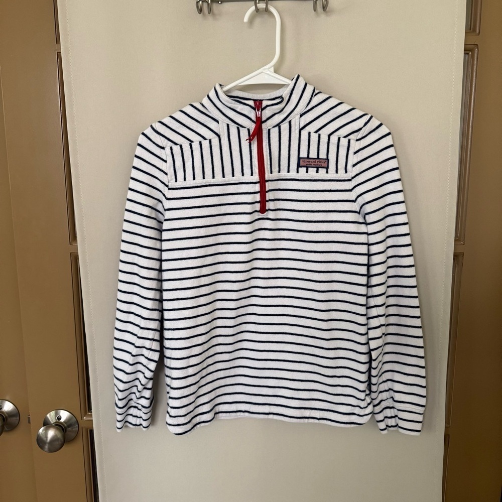 Vineyard Vines‎ Girls Large Blue White Stripe Sweatshirt Quarter Zip Pullover